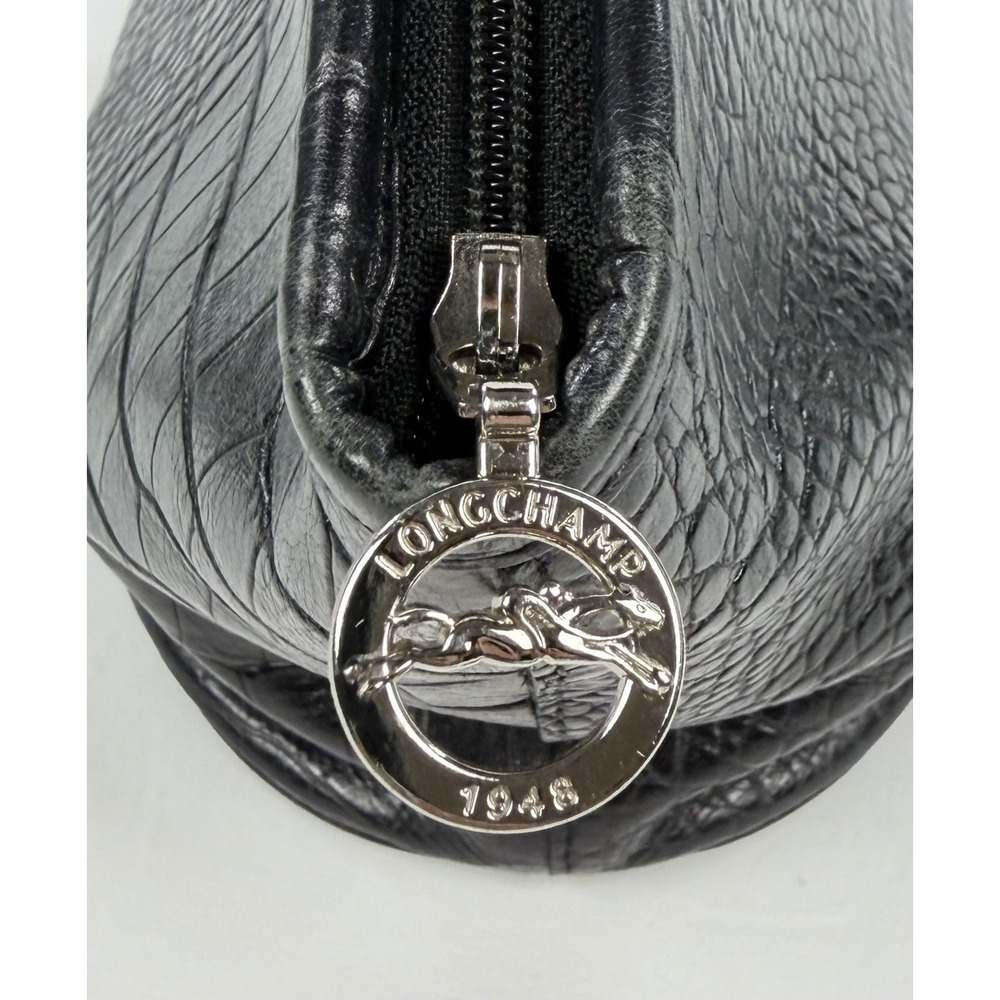 Longchamp Black Croc-Embossed Leather Shoulder Bag - Picture 9 of 14